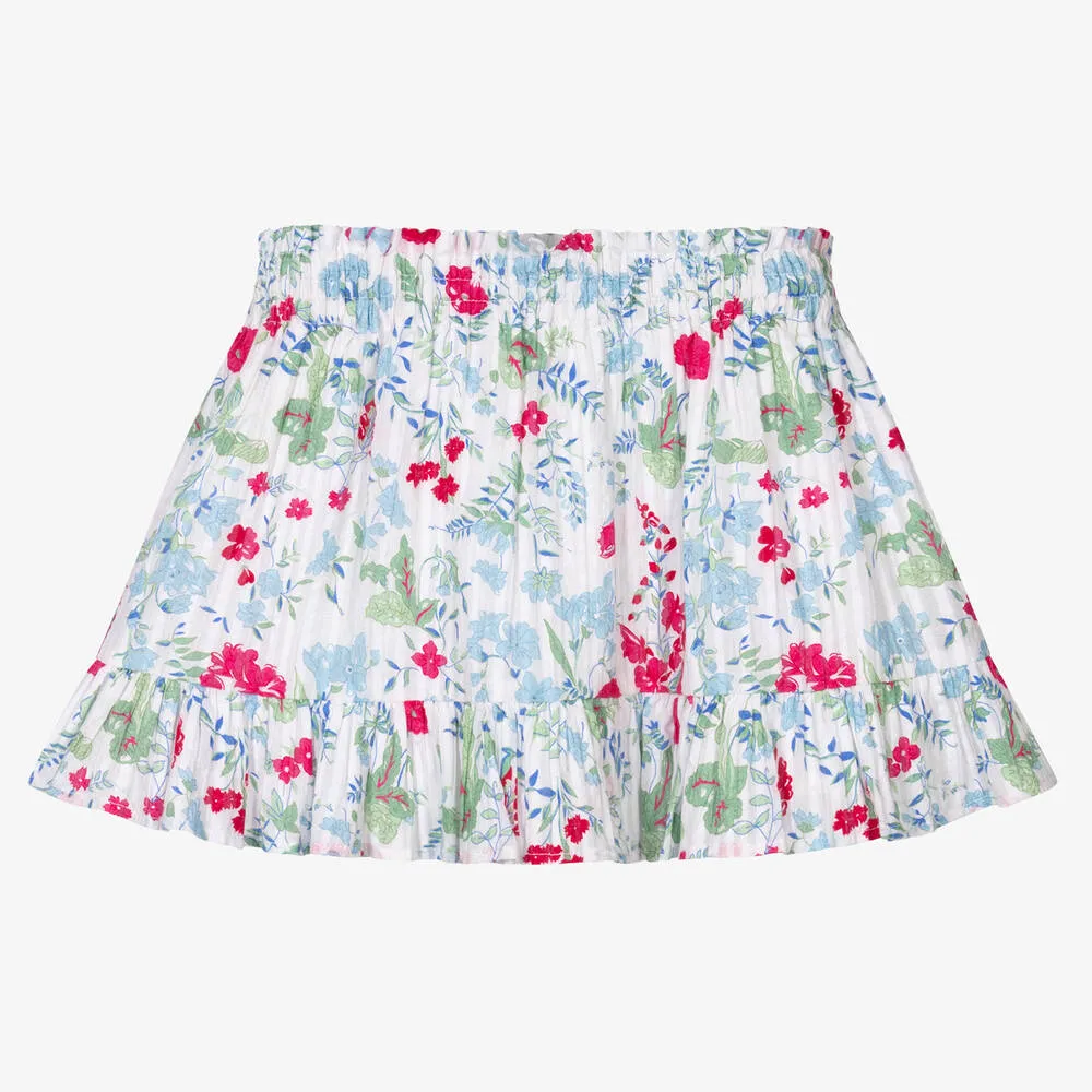 Girls Ivory Floral Print Skirt