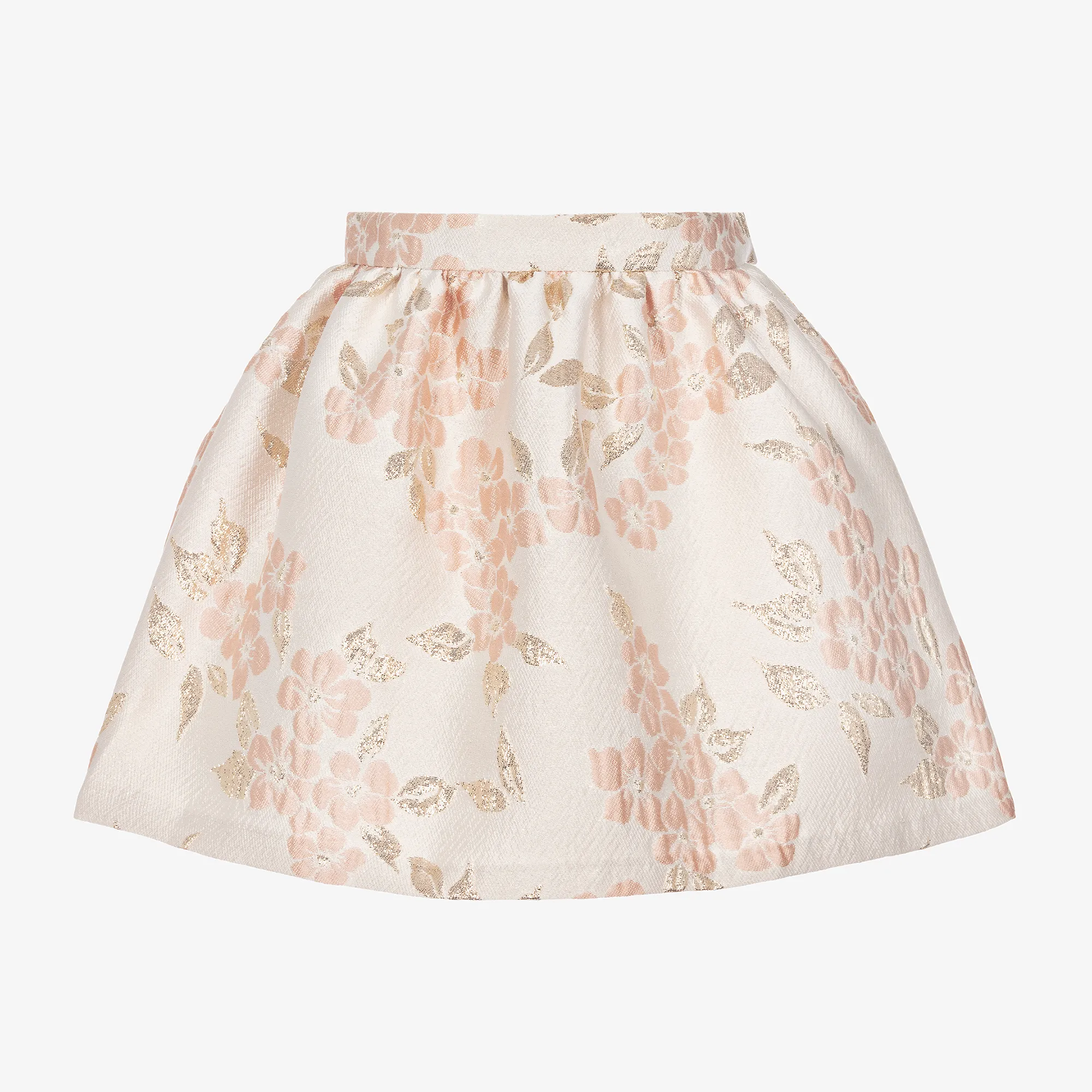 Girls Pink Floral Jacquard Skirt