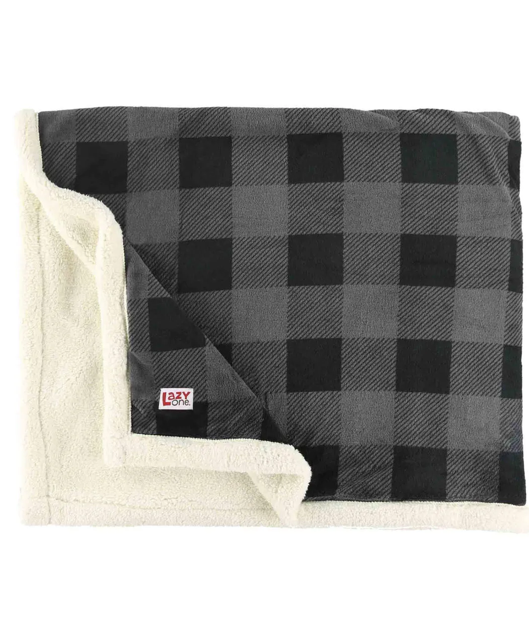 Grey Plaid Sherpa Throw Blanket