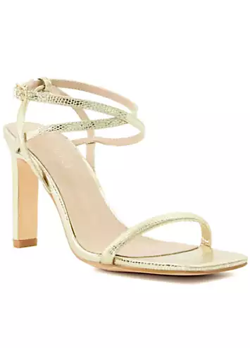 Head Over Heels By Dune Matchmaker Gold Reptile Asymmetric Heeled Sandals | Grattan