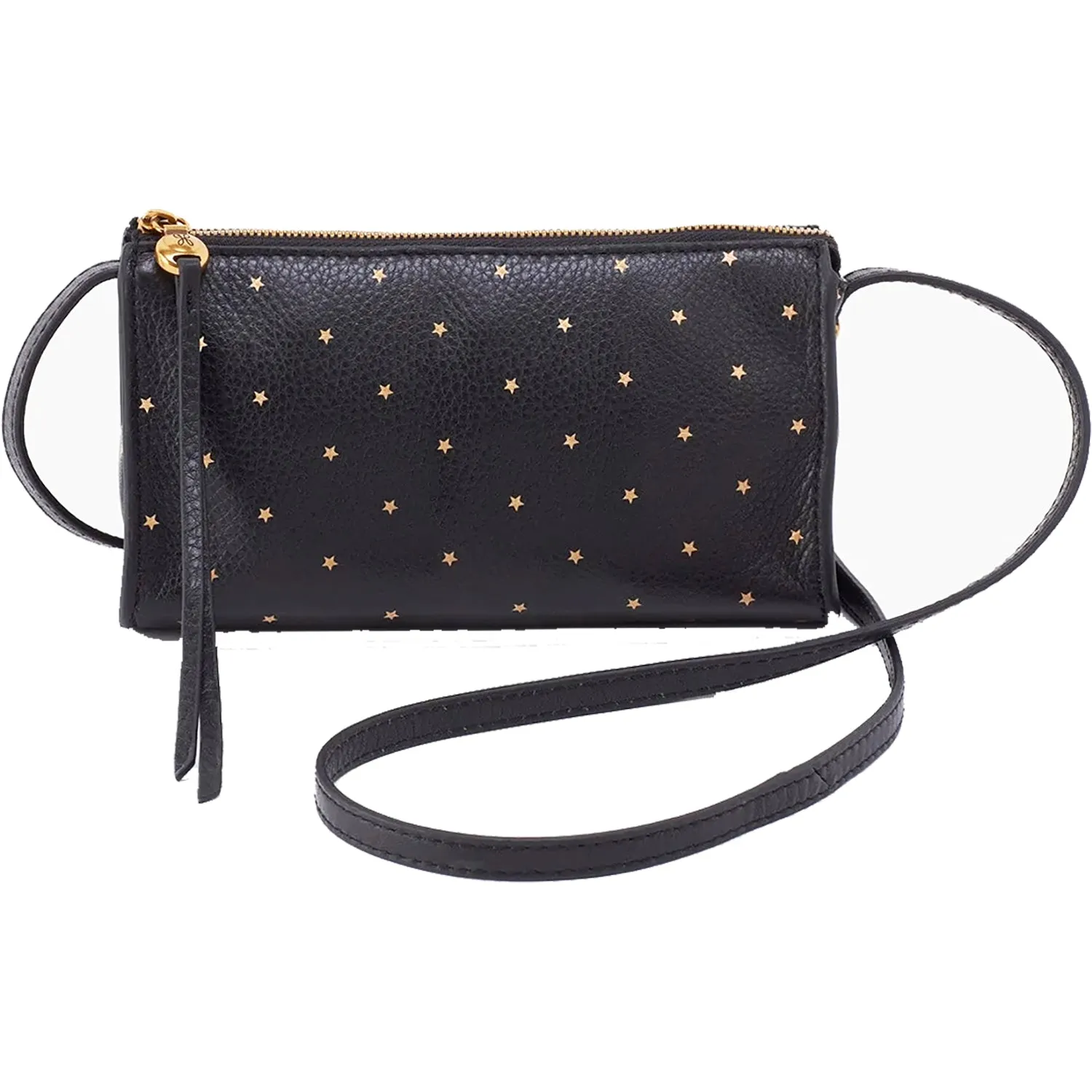 Hobo Jewel Crossbody Black Pebble/Gold Stars Leather