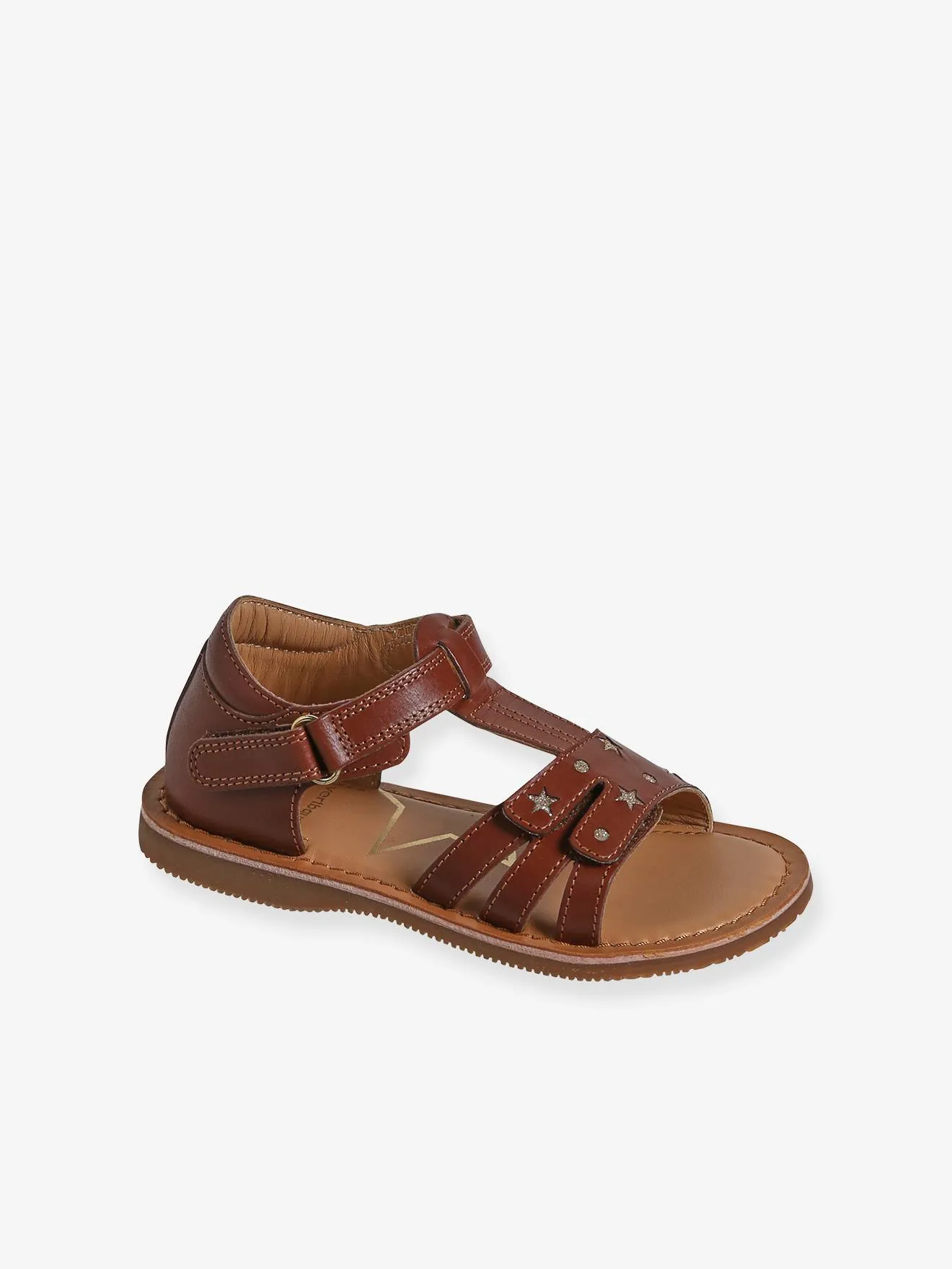 Hook-and-Loop Leather Sandals for Children, Designed for Autonomy - brown