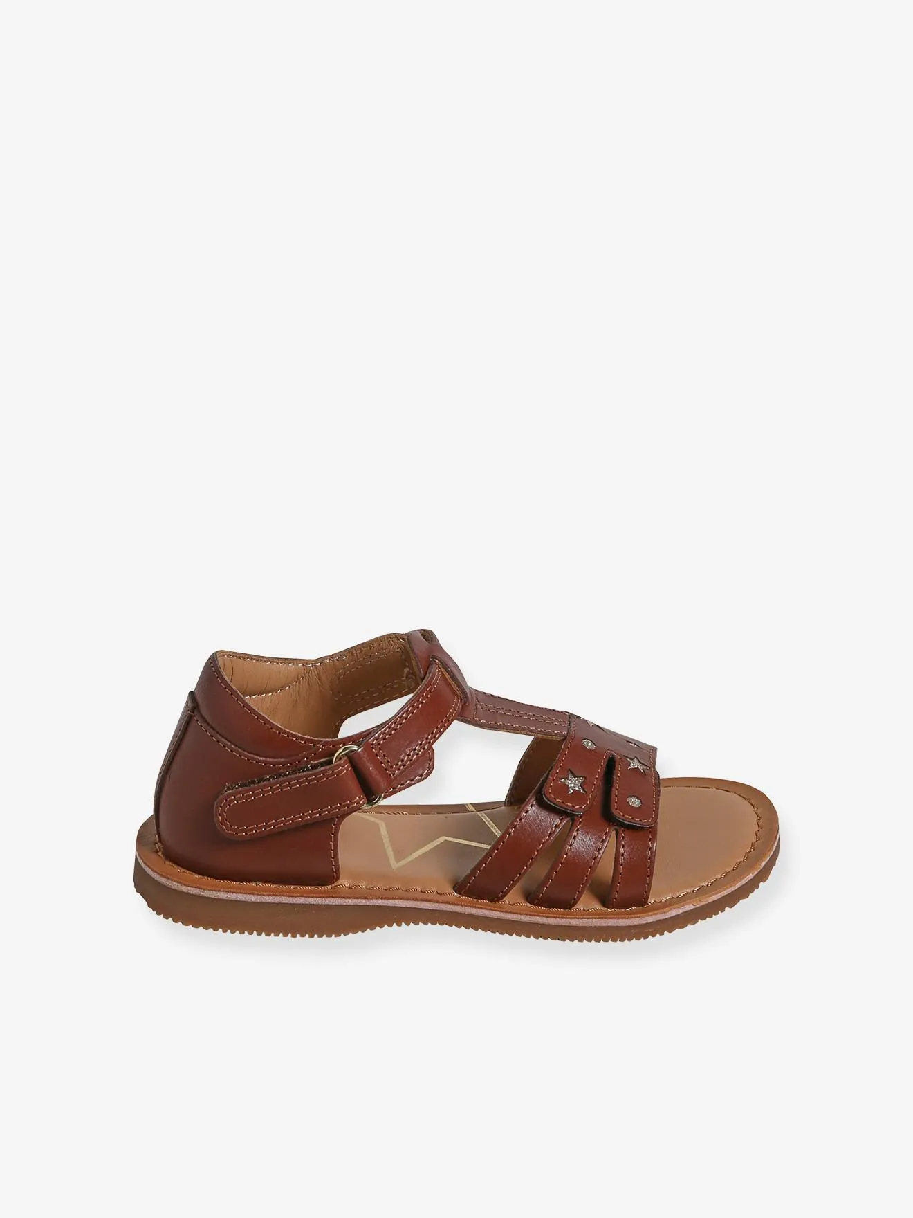 Hook-and-Loop Leather Sandals for Children, Designed for Autonomy - brown