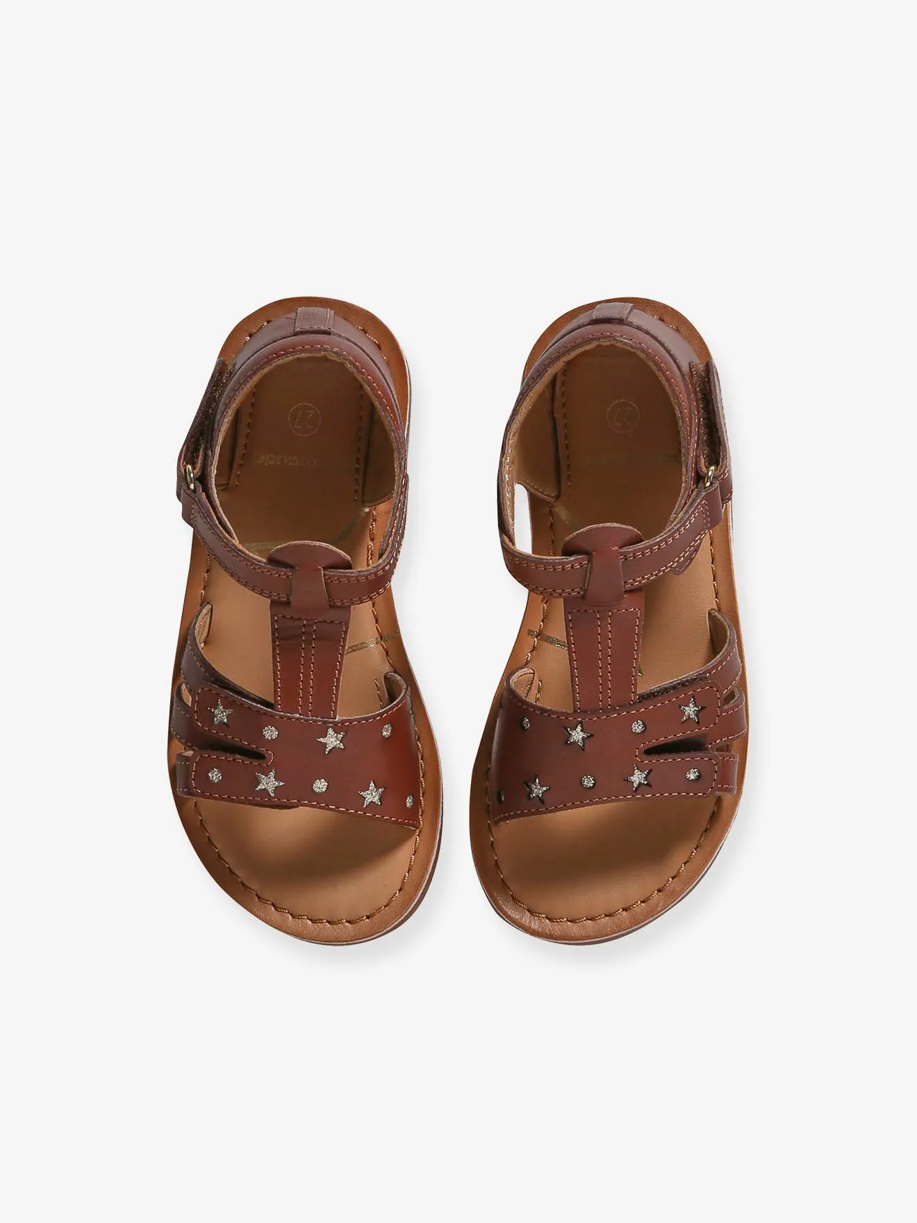 Hook-and-Loop Leather Sandals for Children, Designed for Autonomy - brown