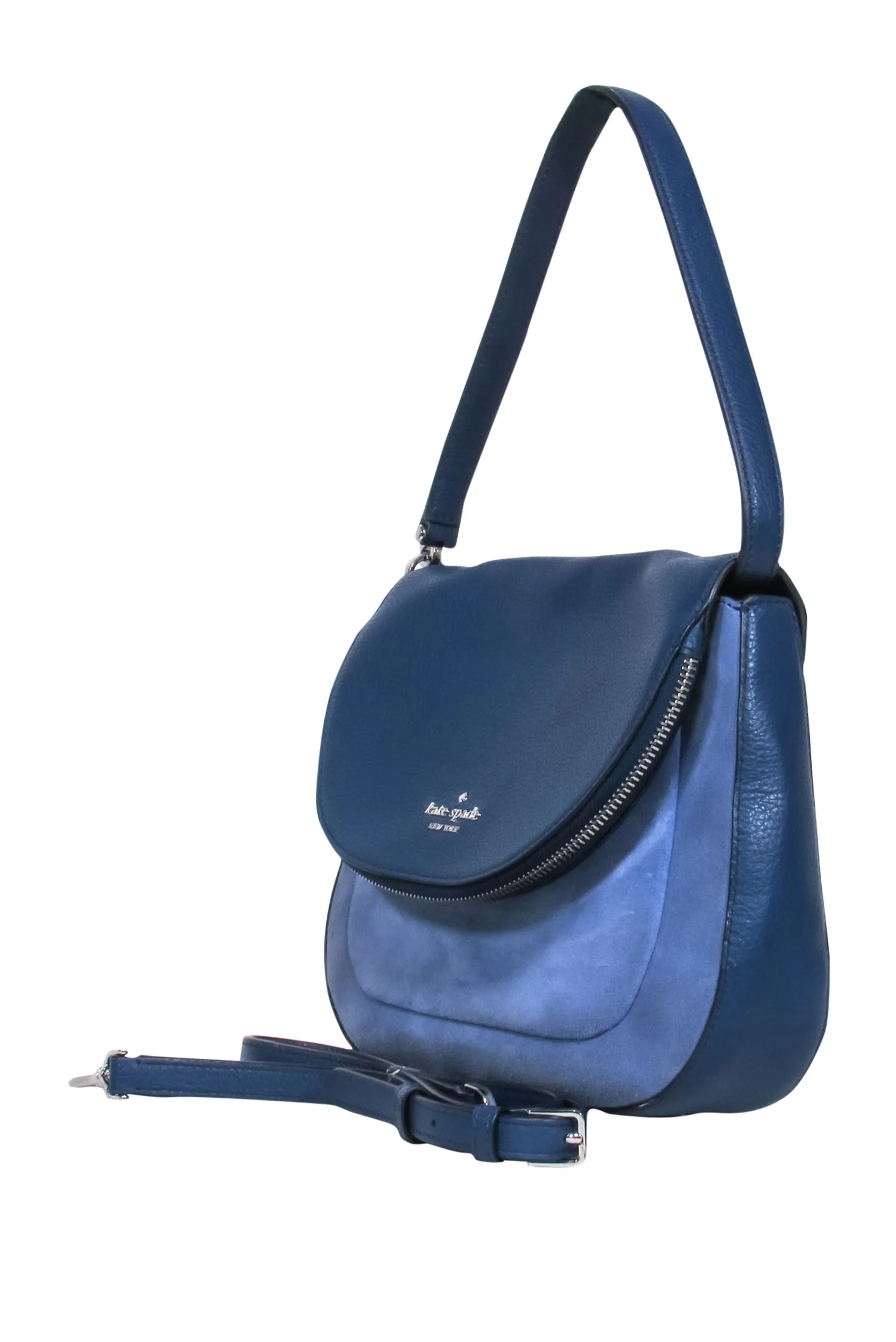 Kate Spade - Blue Leather & Suede Fold Over Crossbody Purse