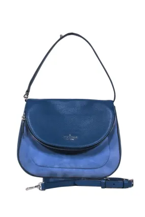 Kate Spade - Blue Leather & Suede Fold Over Crossbody Purse