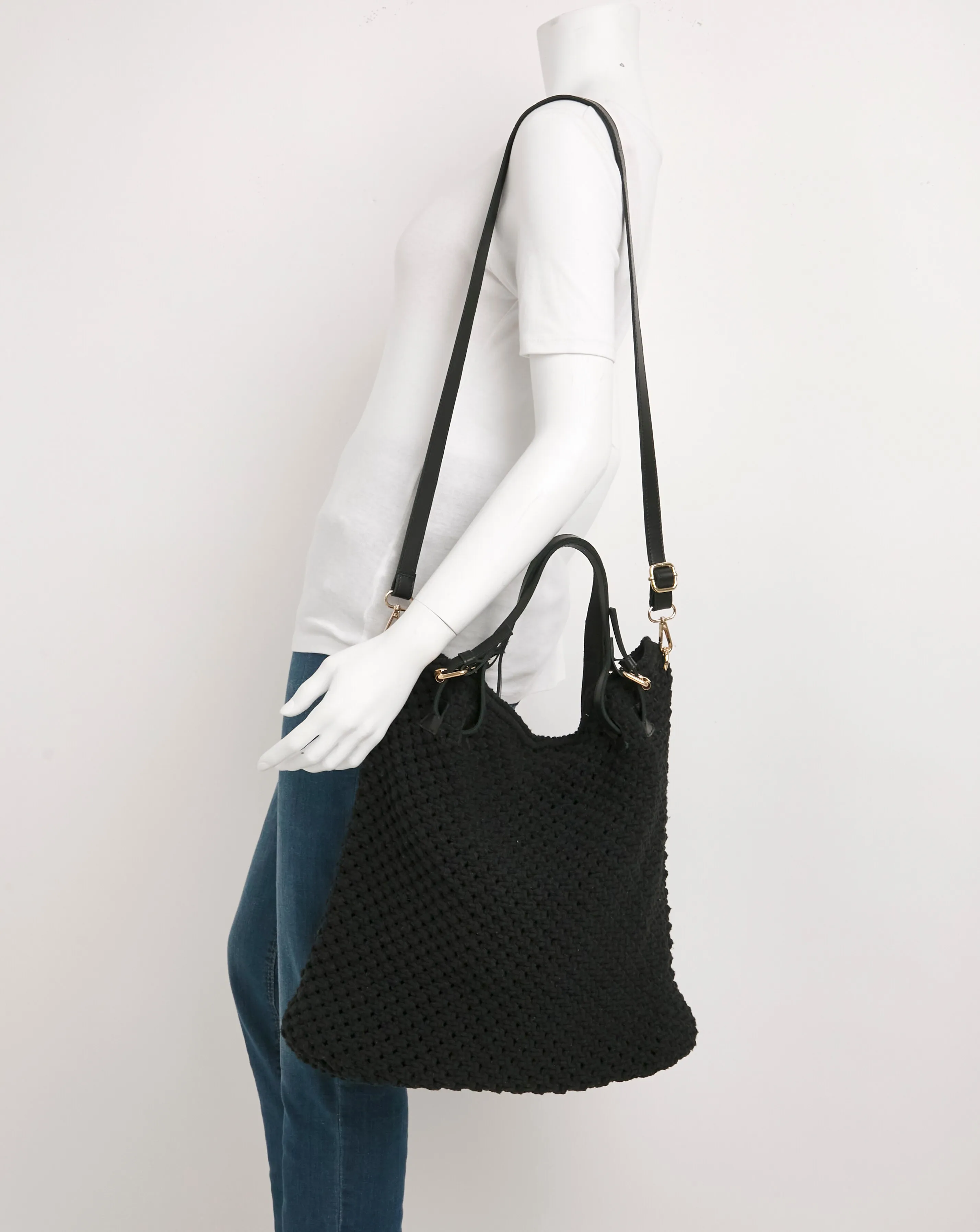 Knit Woven Leather Shoulder Bag