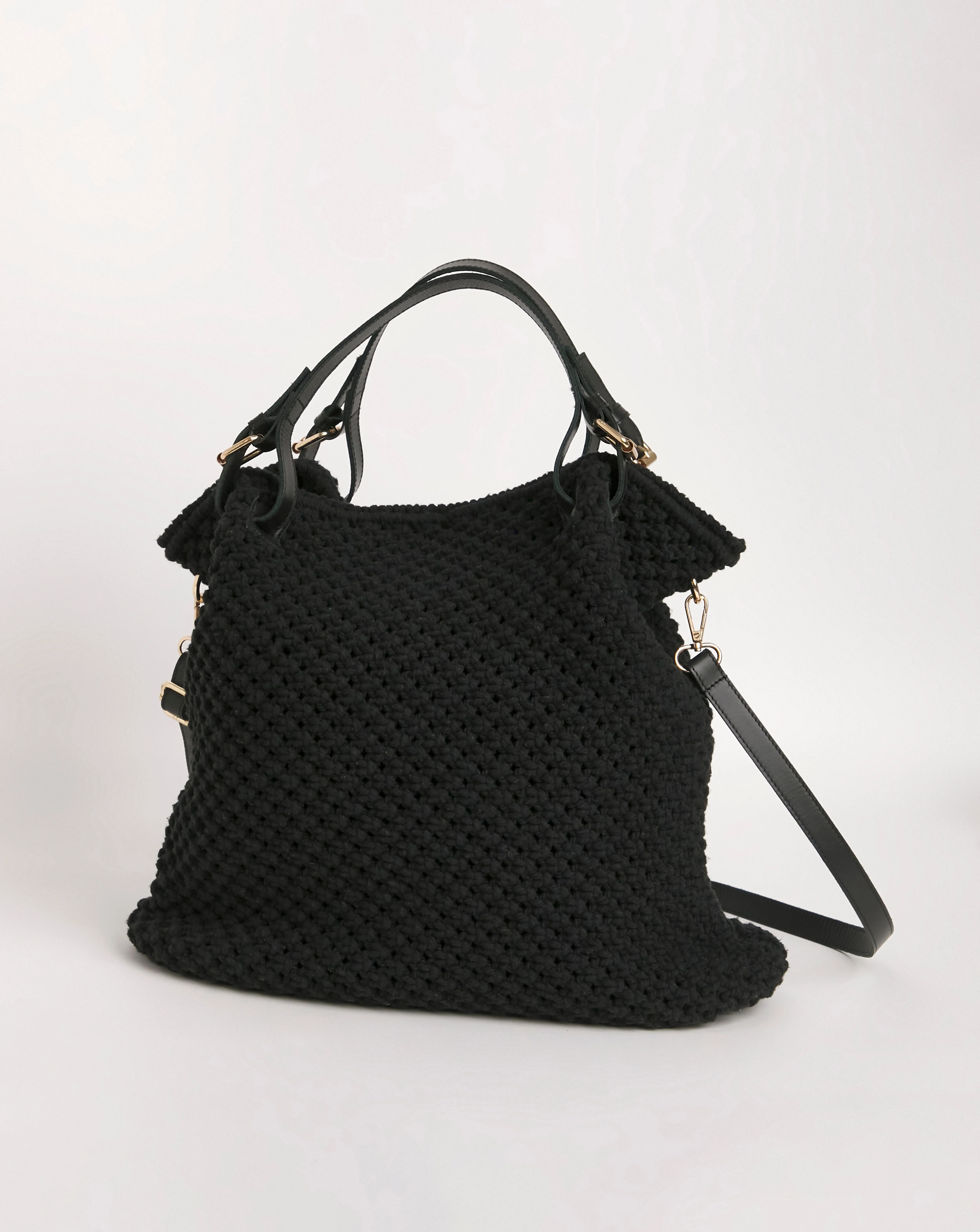 Knit Woven Leather Shoulder Bag