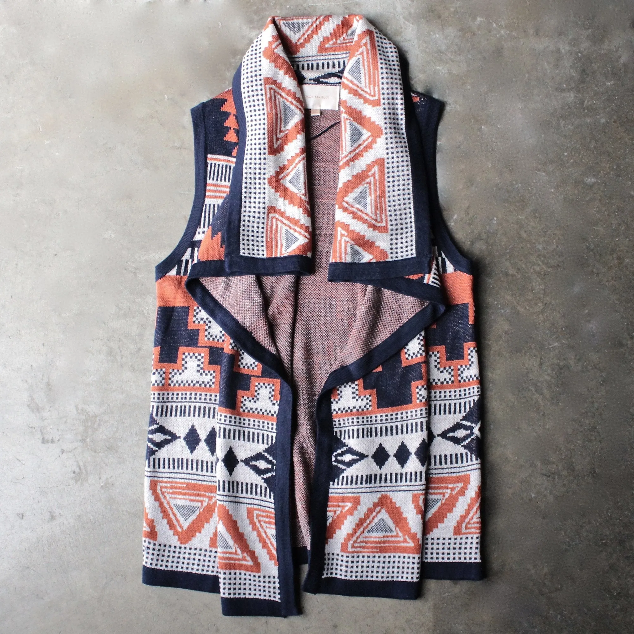 Knitted Waterfall Vest With Aztec Design