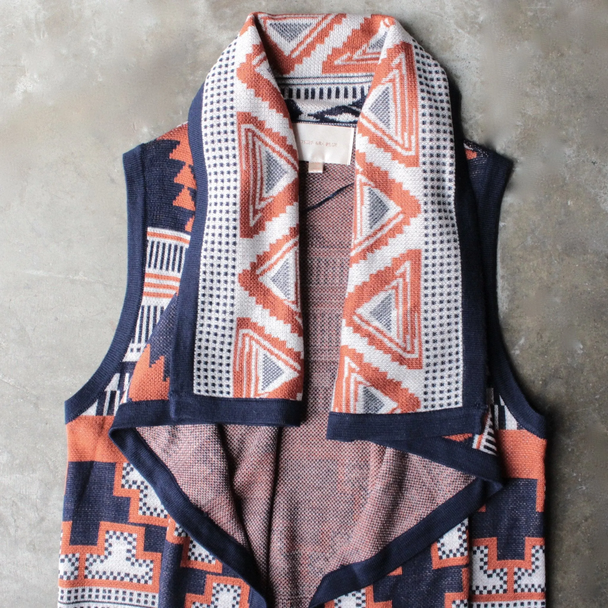 Knitted Waterfall Vest With Aztec Design