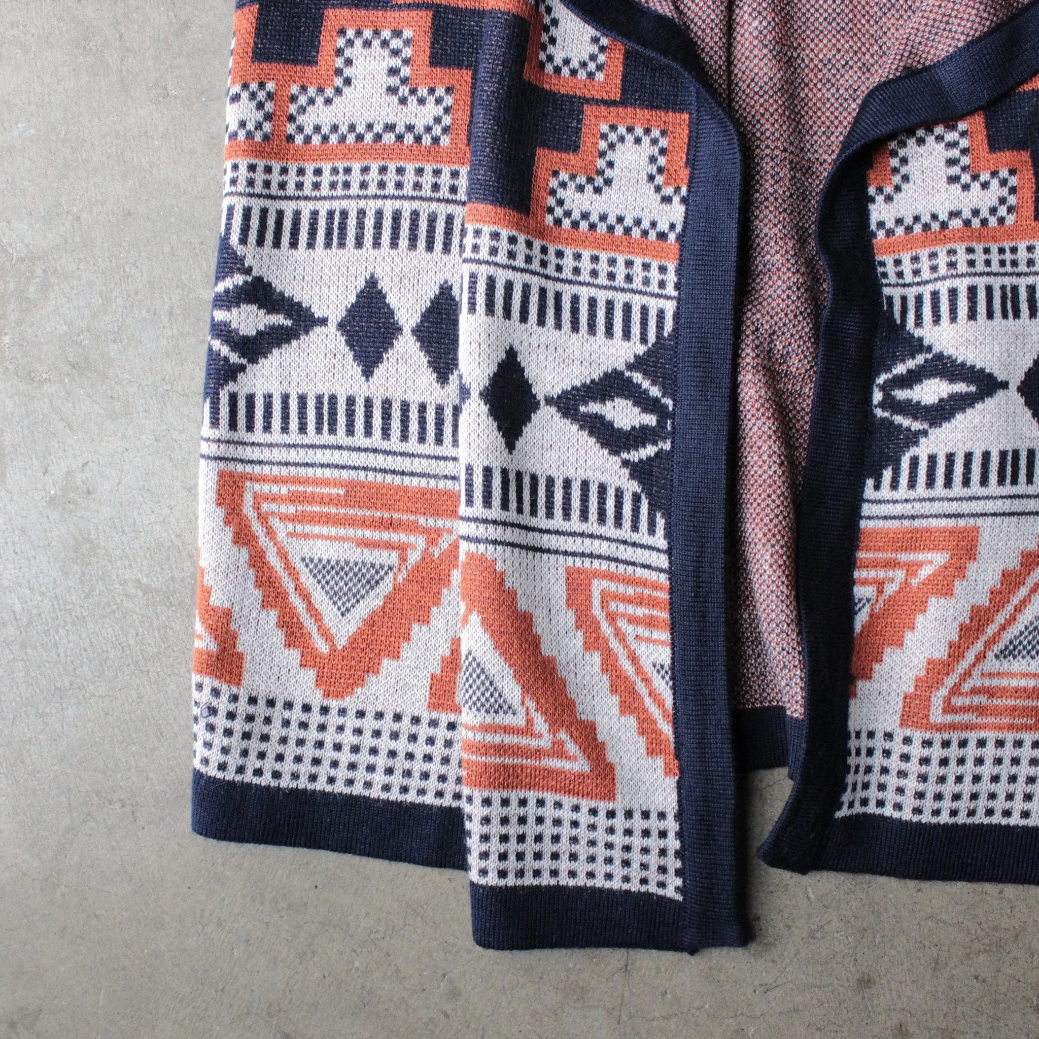 Knitted Waterfall Vest With Aztec Design