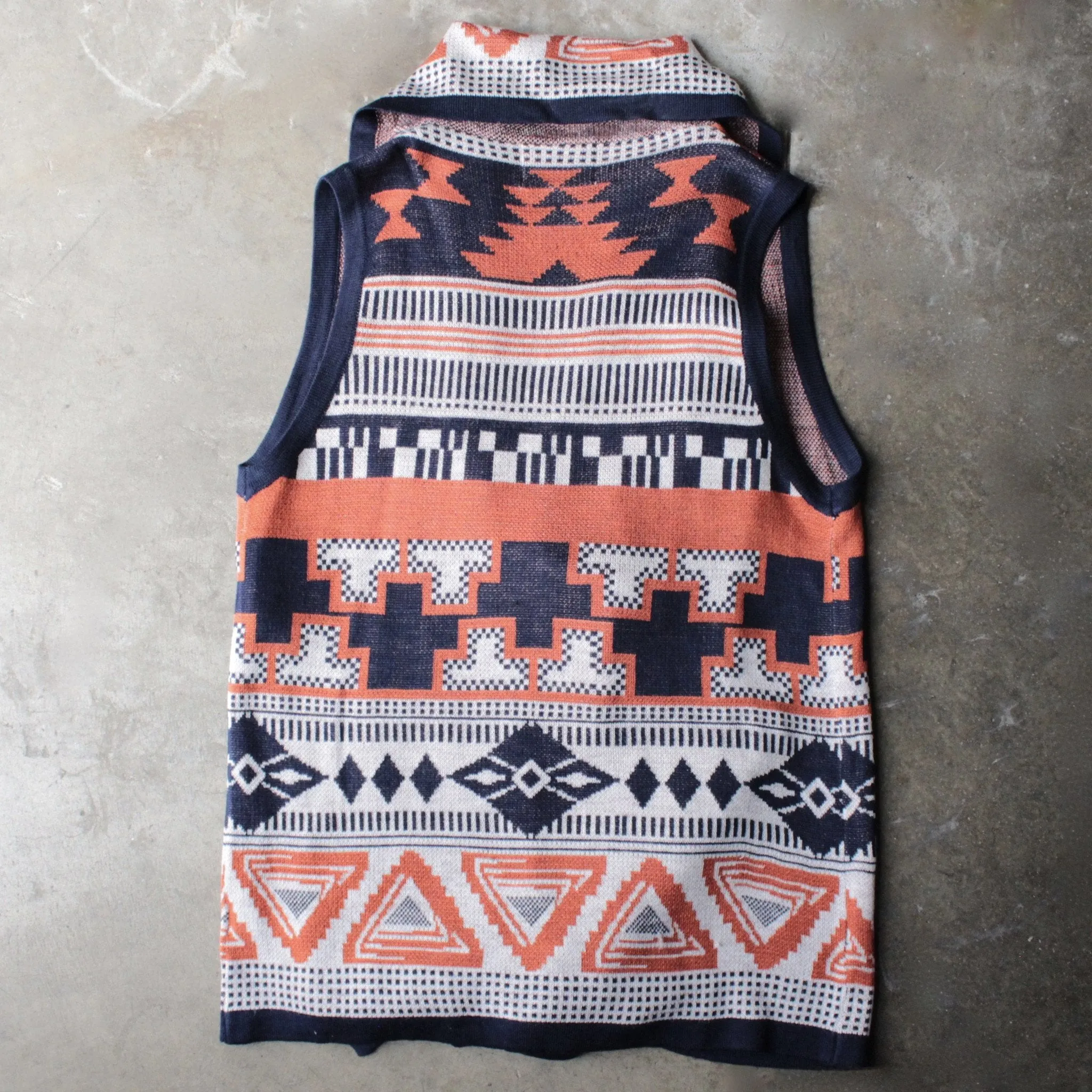 Knitted Waterfall Vest With Aztec Design