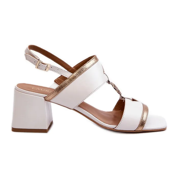 Leather Elegant Sandals on a Block Laura Messi 2768 White