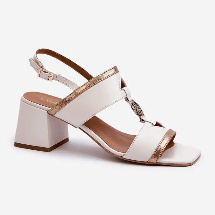 Leather Elegant Sandals on a Block Laura Messi 2768 White