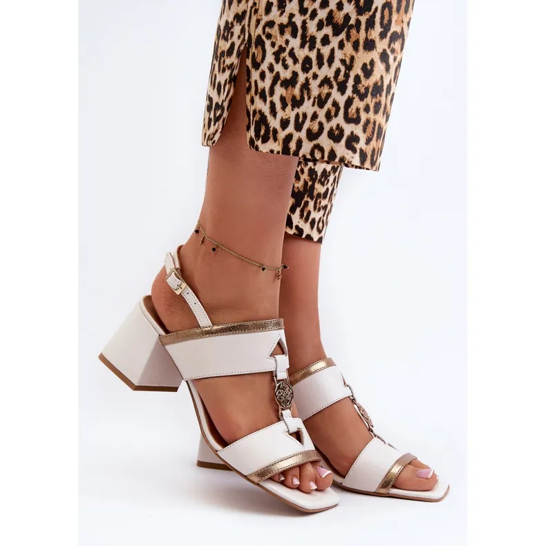 Leather Elegant Sandals on a Block Laura Messi 2768 White