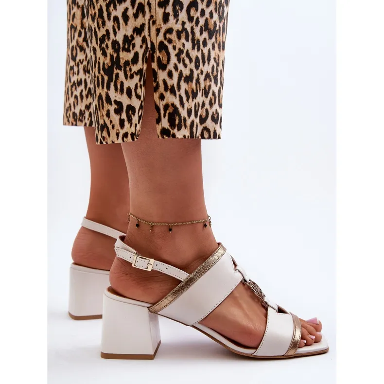 Leather Elegant Sandals on a Block Laura Messi 2768 White