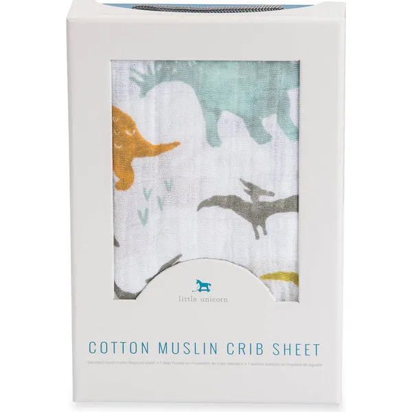 Little Unicorn Cotton Muslin Crib Sheet, Dino Friends