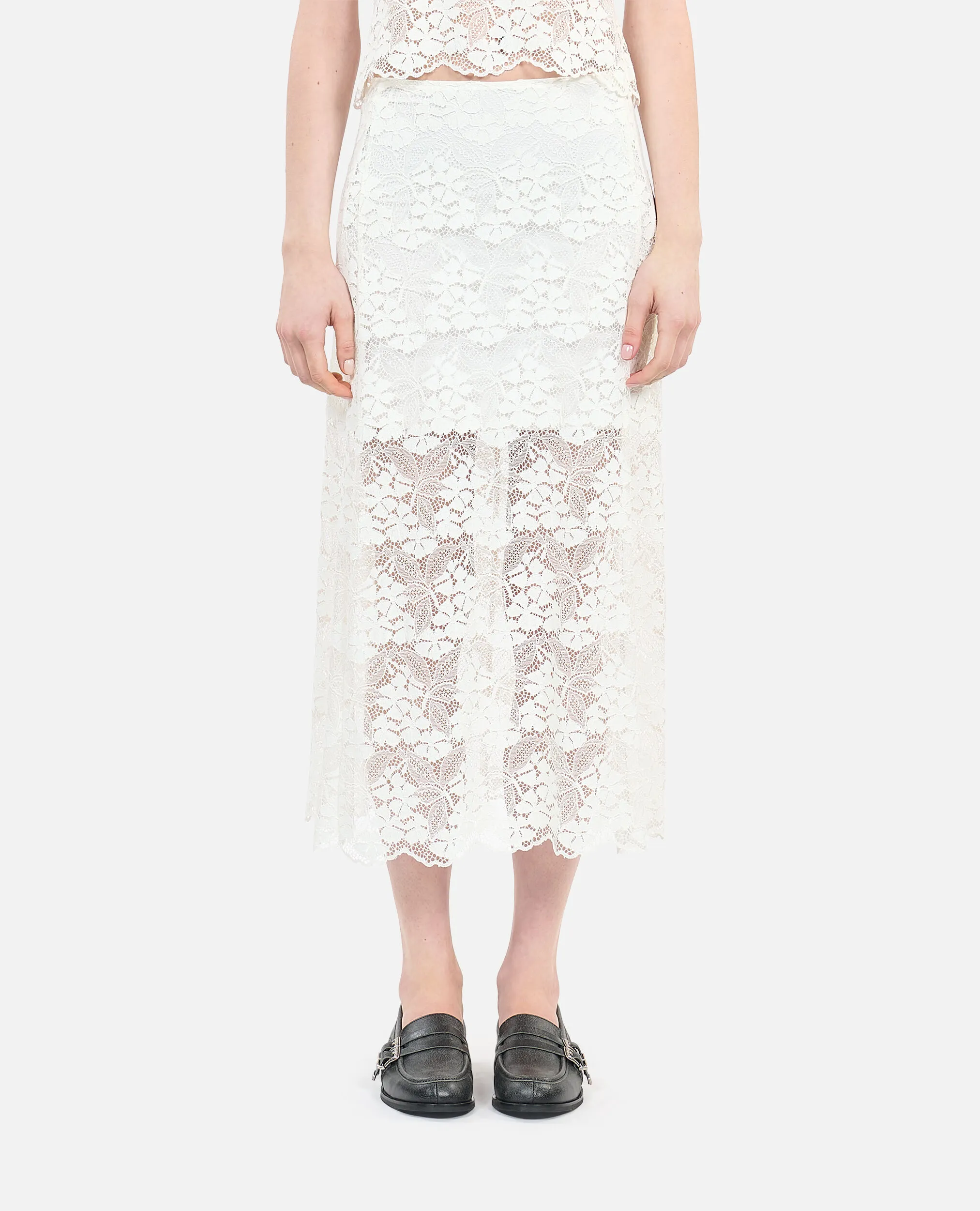 Long ecru lace skirt