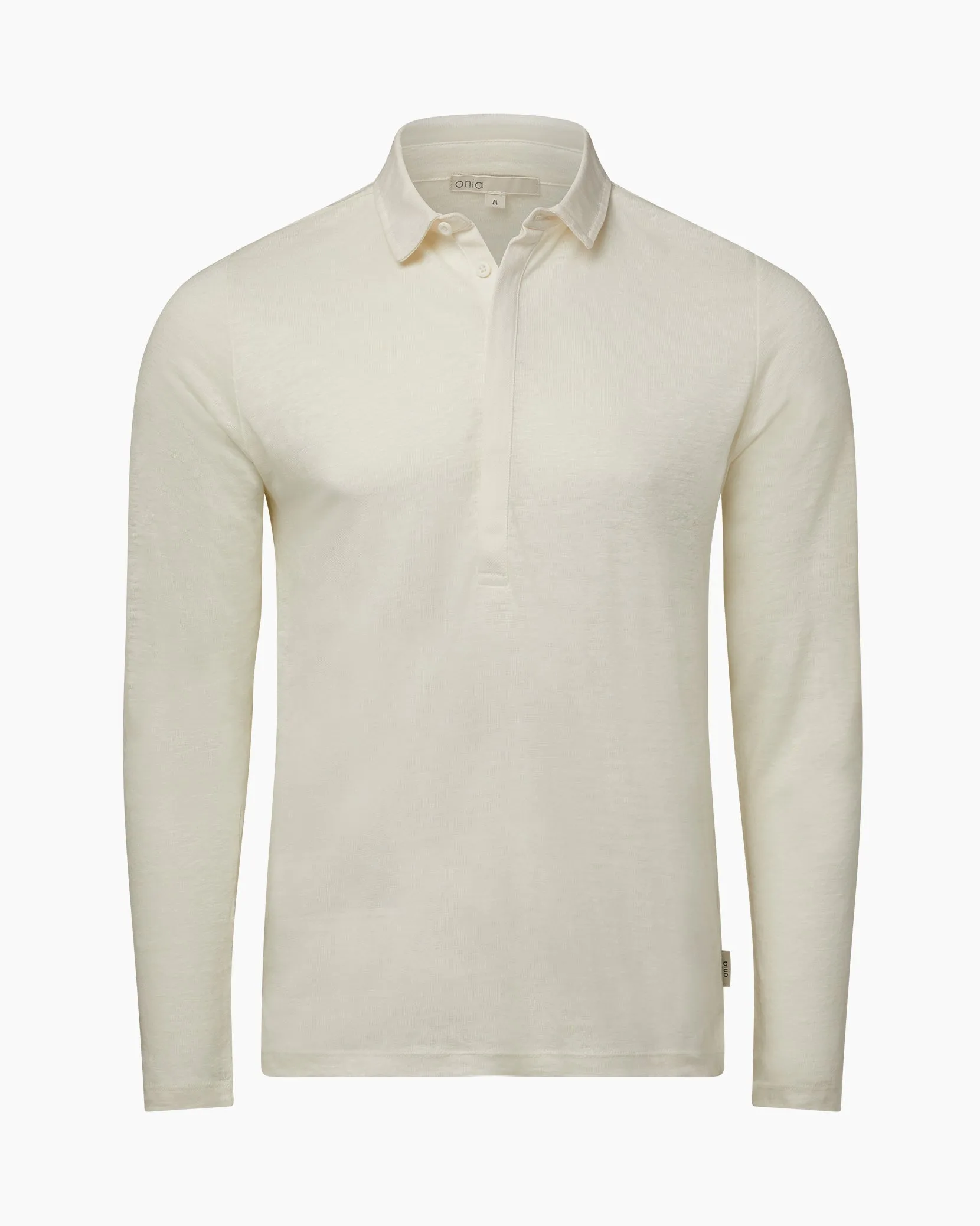 Long Sleeve Linen Polo | White