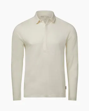 Long Sleeve Linen Polo | White