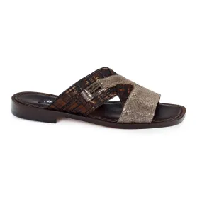 Mauri 1543 Atreo Calfskin & Fabric Sandals Dove Gray / Bronze (Special Order)