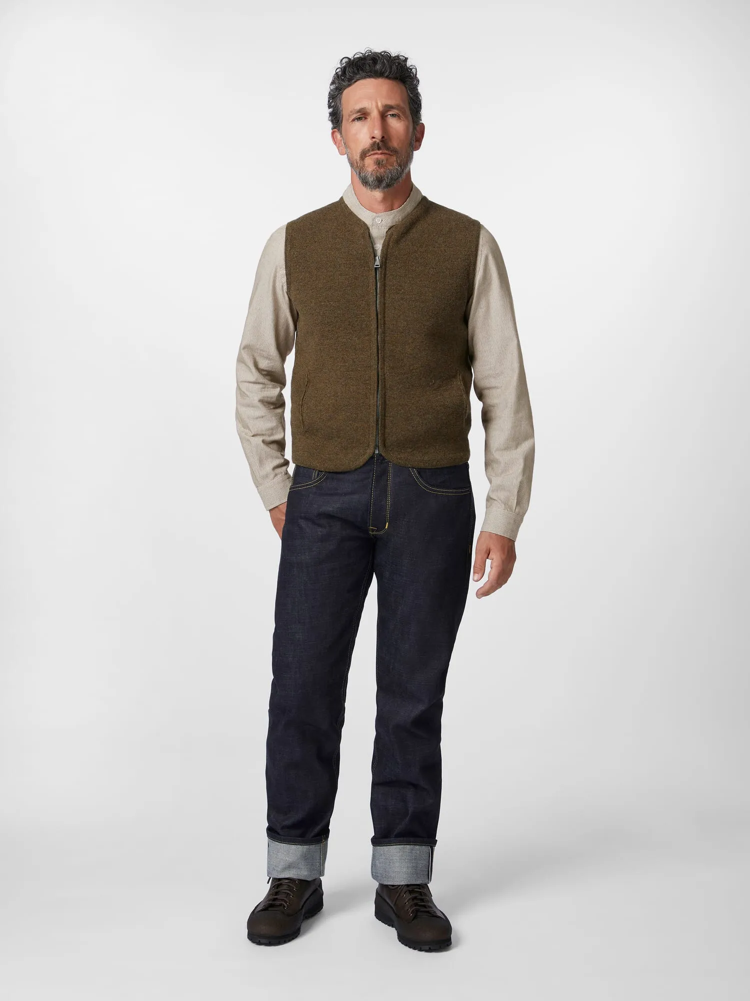 Men knitted vest, Olive melange | Manufactum