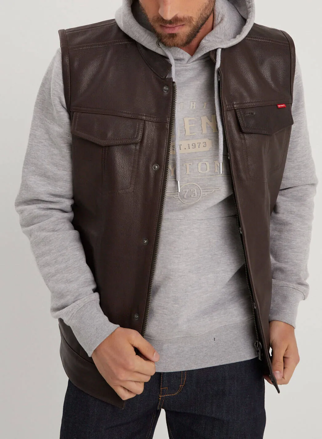 Men's brown leather vest \101555\