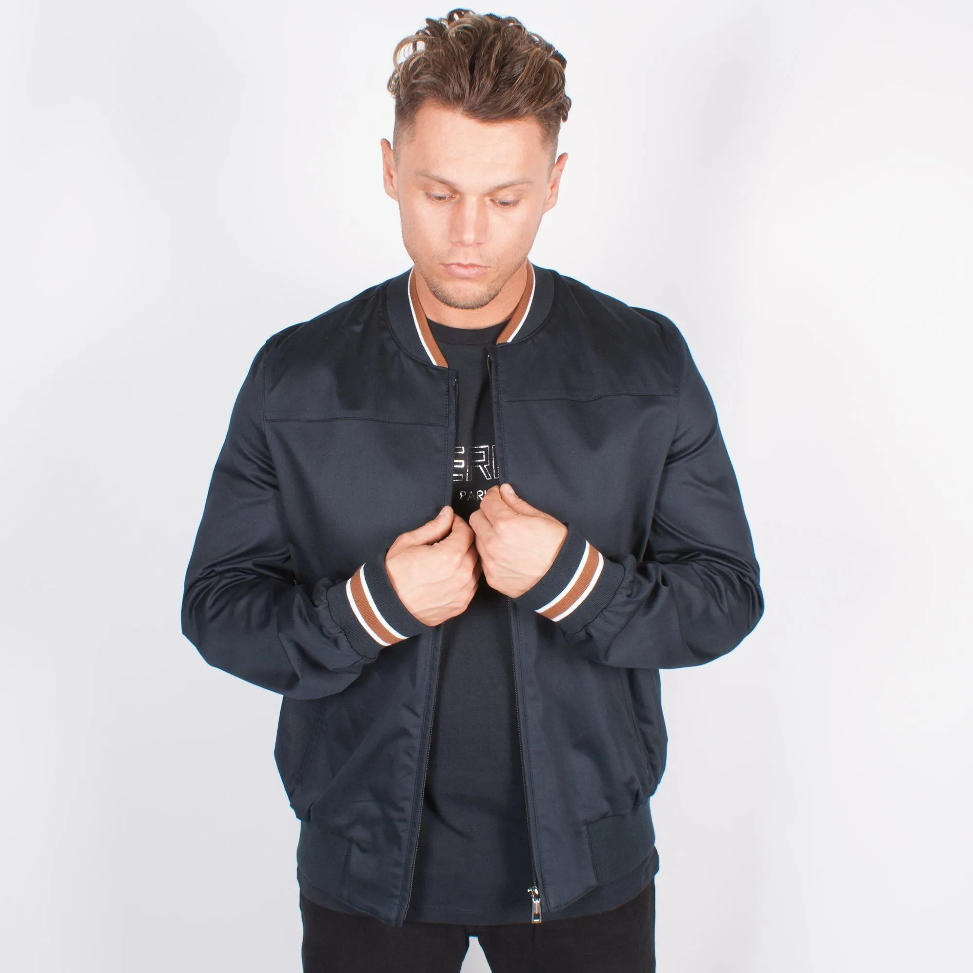 Navy Cotton Bomber Jacket