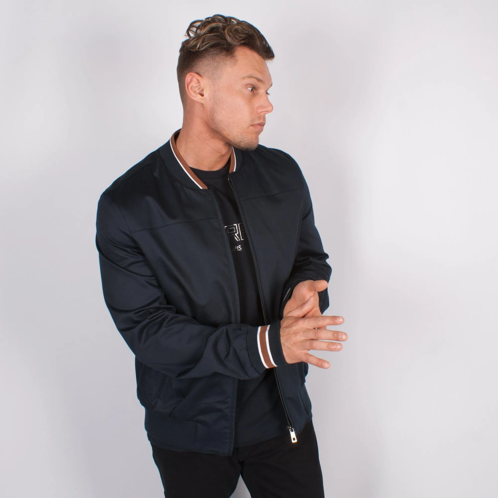 Navy Cotton Bomber Jacket