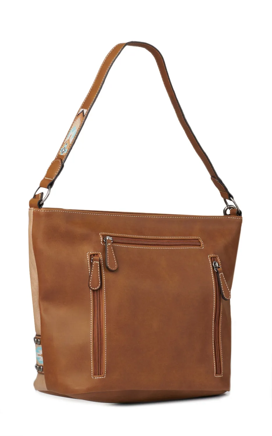 Nocona Carmen Tan with Southwest Stitching and Conchos Concealed Carry Tote Handbag