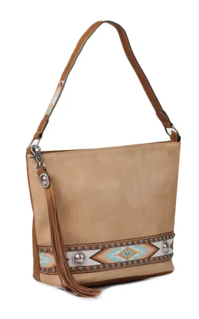 Nocona Carmen Tan with Southwest Stitching and Conchos Concealed Carry Tote Handbag