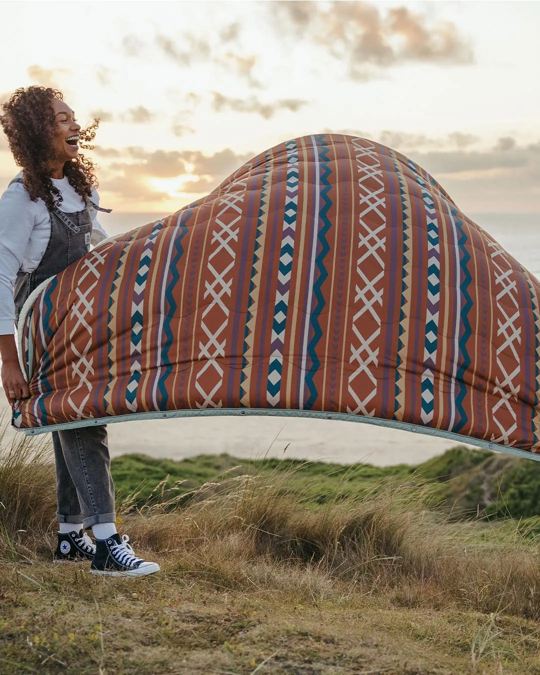 Nomadic Recycled Sherpa Blanket - Ginger Paddle Geo