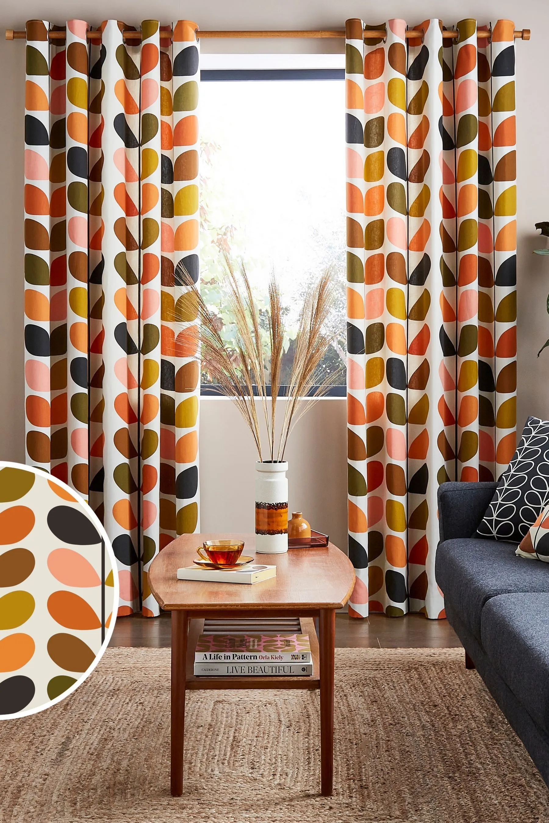 Orla Kiely Orange Multi Stem Eyelet Curtains