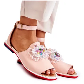 PA2 Women's Leather Sandals With A Bright Pink Nevassa Decoration