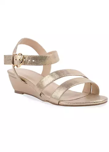 Paradox London ’Janet’ Champagne Shimmer Wide Fit Wedge Sandals | Grattan