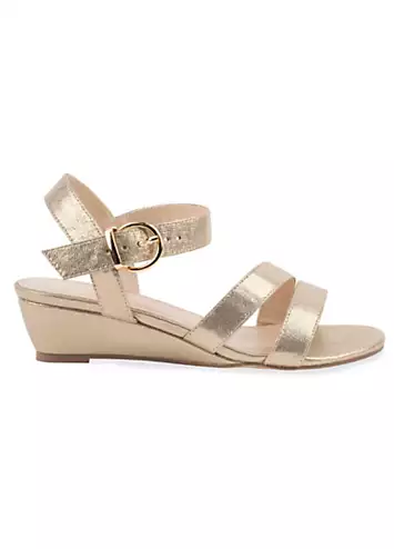 Paradox London ’Janet’ Champagne Shimmer Wide Fit Wedge Sandals | Grattan