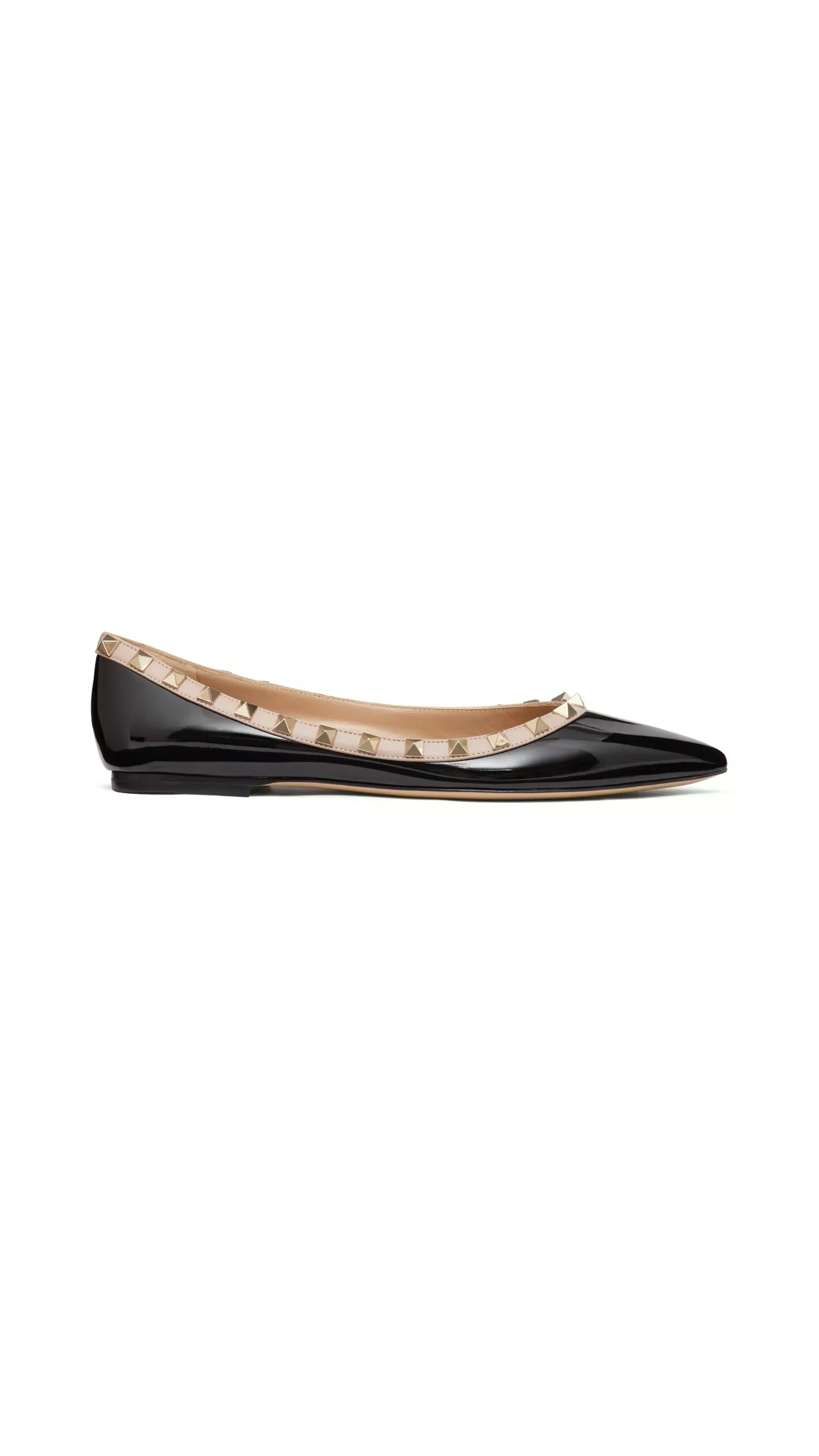 Patent Rockstud Ballerina Flats - Black/Poudre