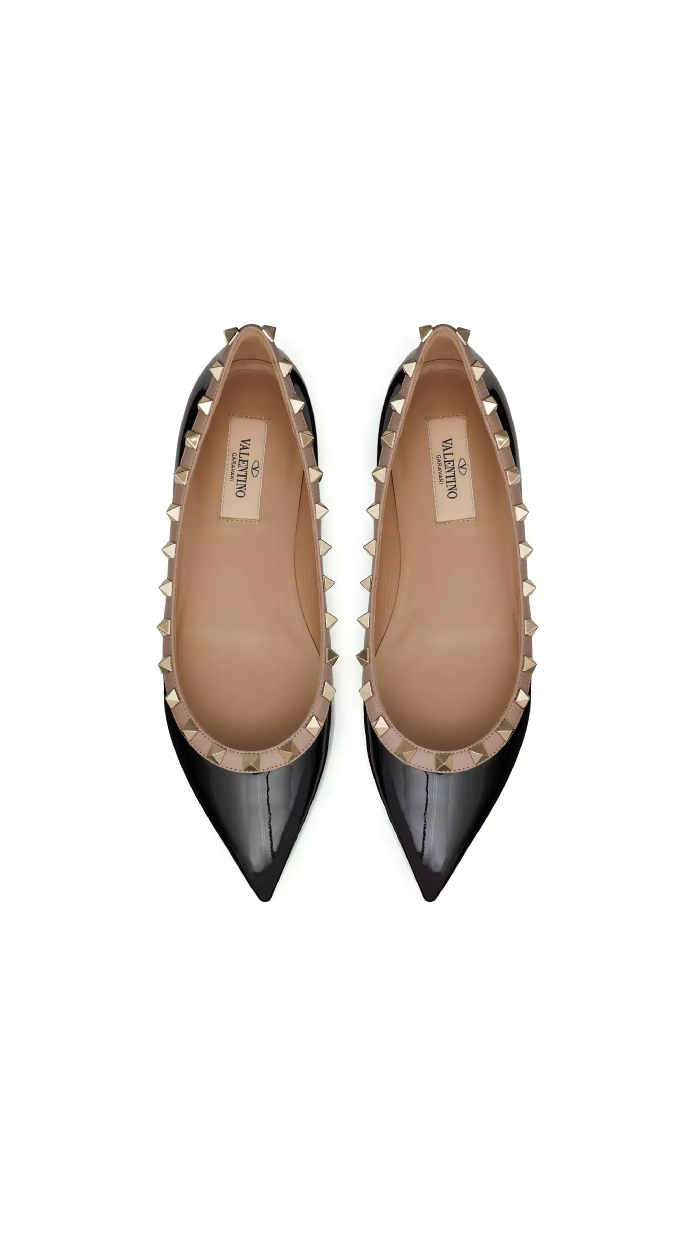 Patent Rockstud Ballerina Flats - Black/Poudre