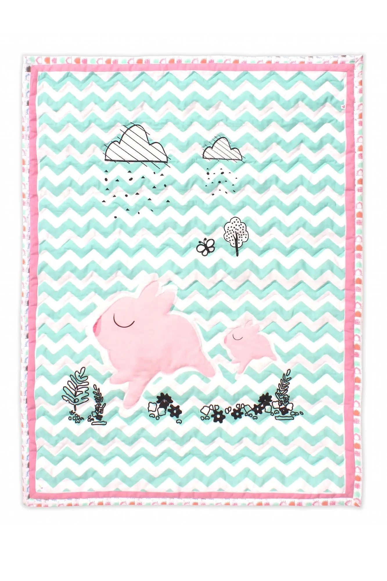 Pink Piggy - Organic Reversible Quilt