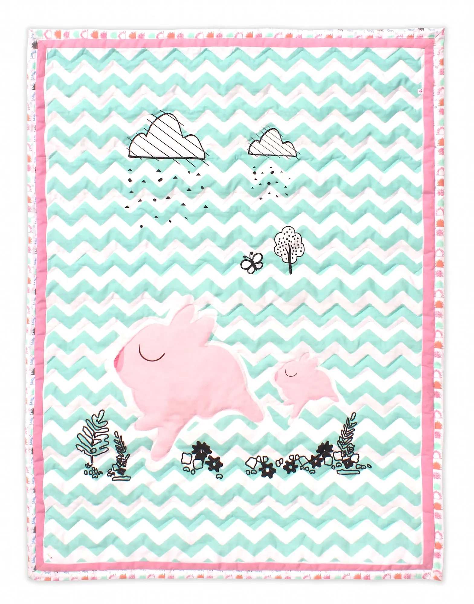 Pink Piggy - Organic Reversible Quilt