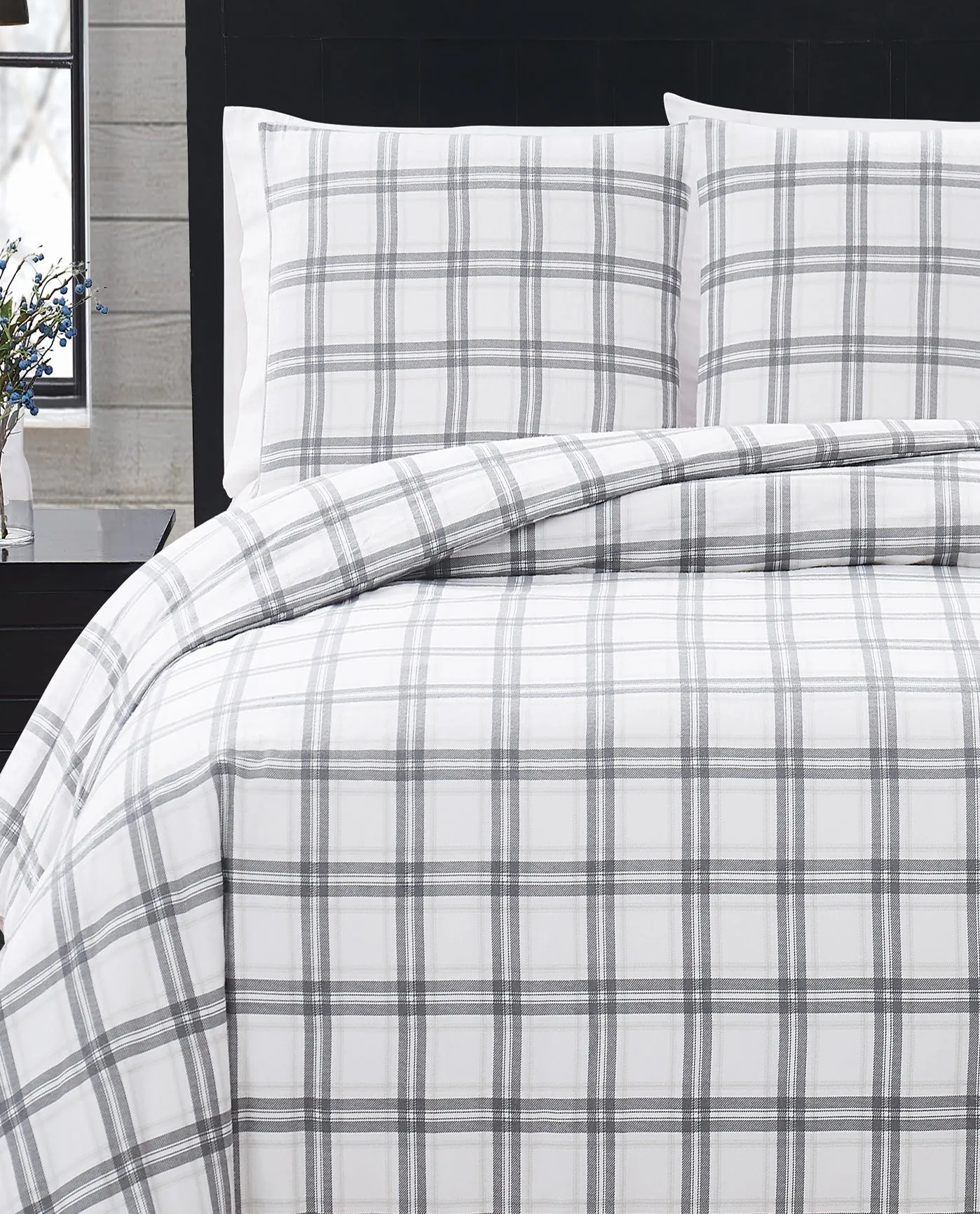 PLAID 3 PIECE FLANNED DUVET COVER SET