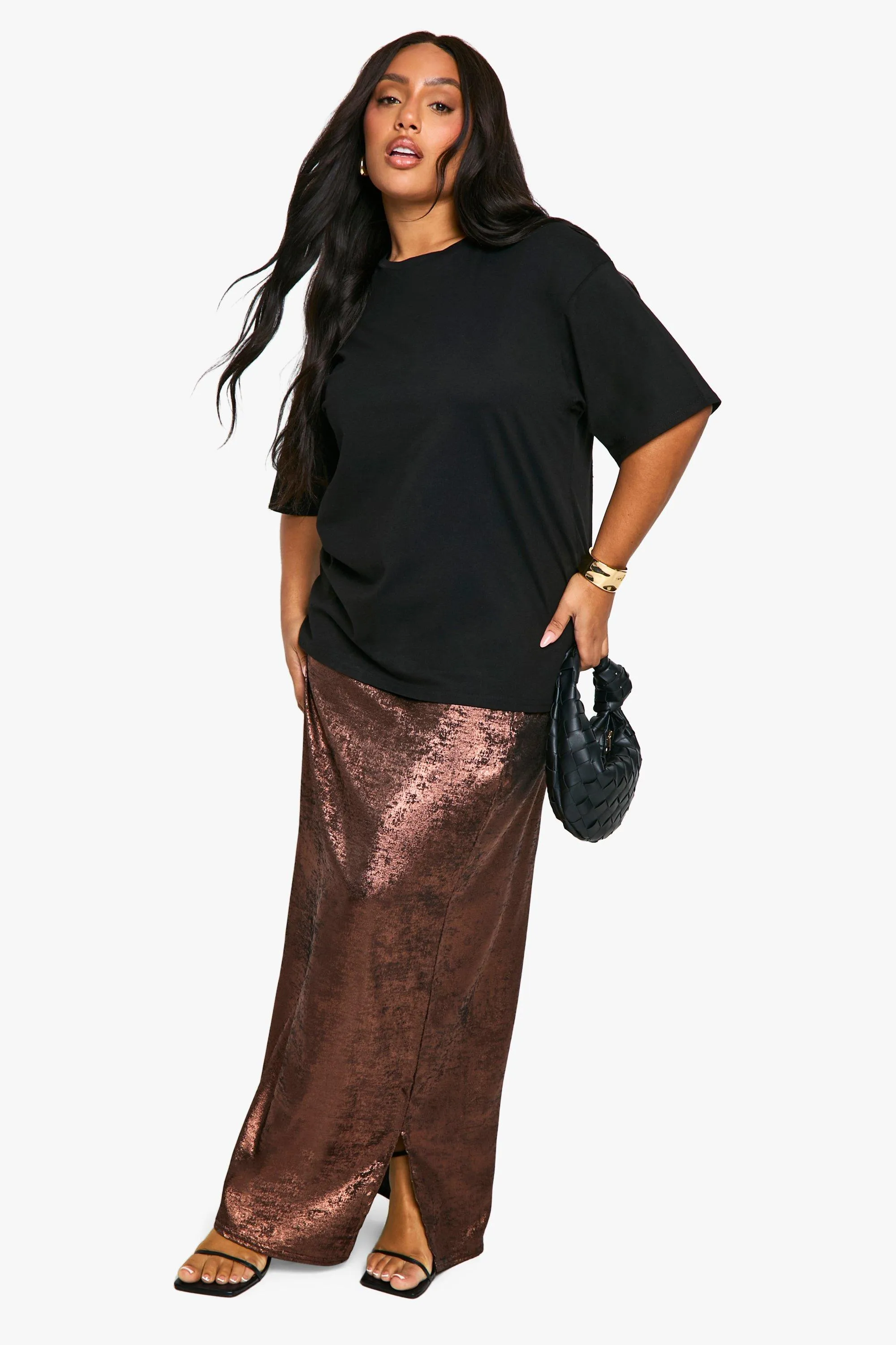 Plus satin maxi skirt