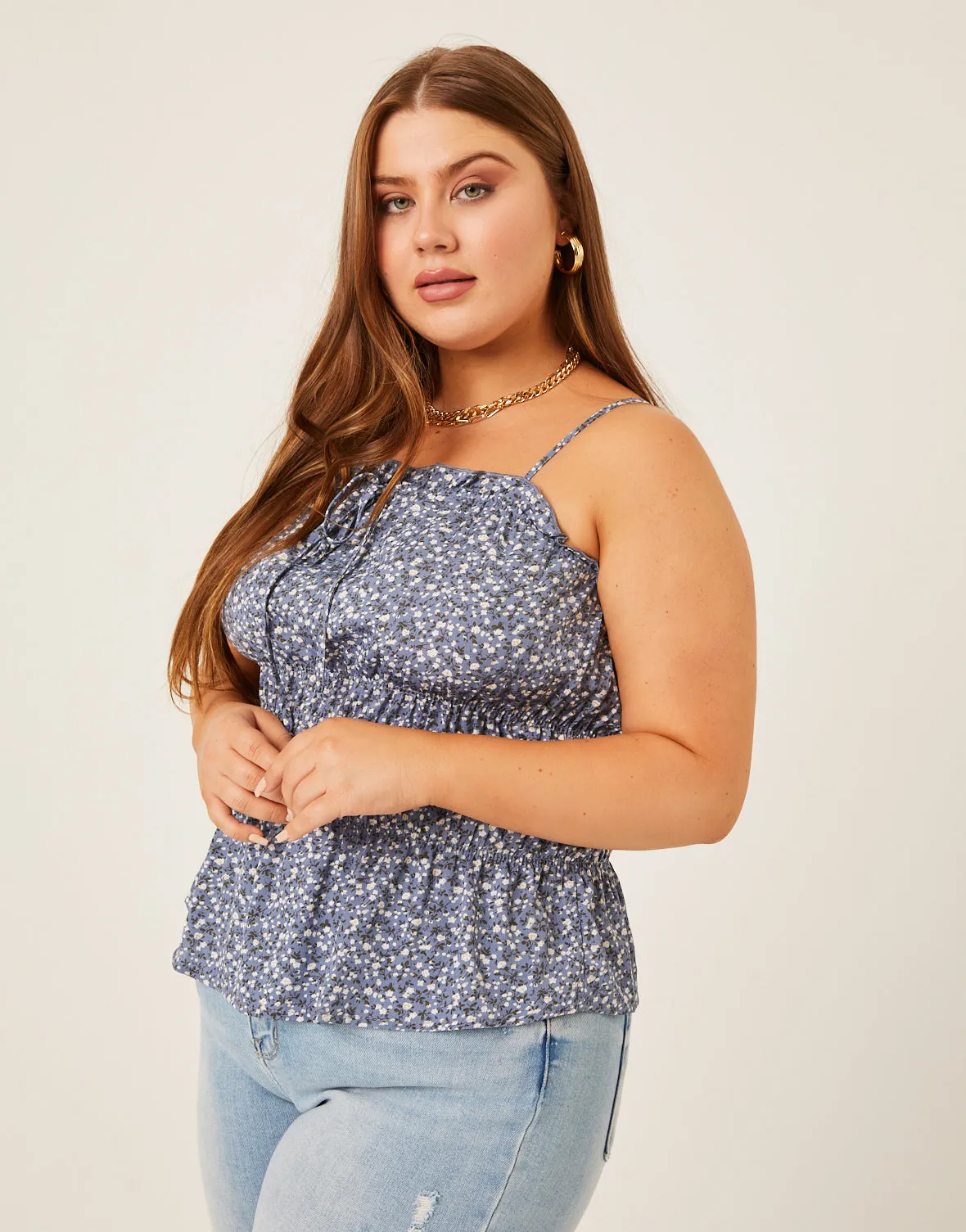 Plus Size Flowy Floral Smocked Tank