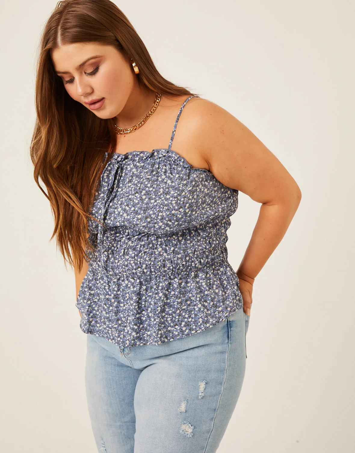 Plus Size Flowy Floral Smocked Tank