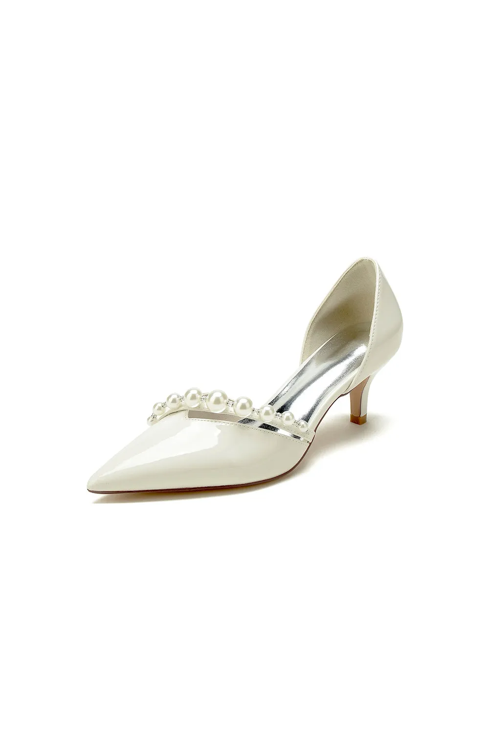 Pointed Toe Patent Leather Flats with Pearl