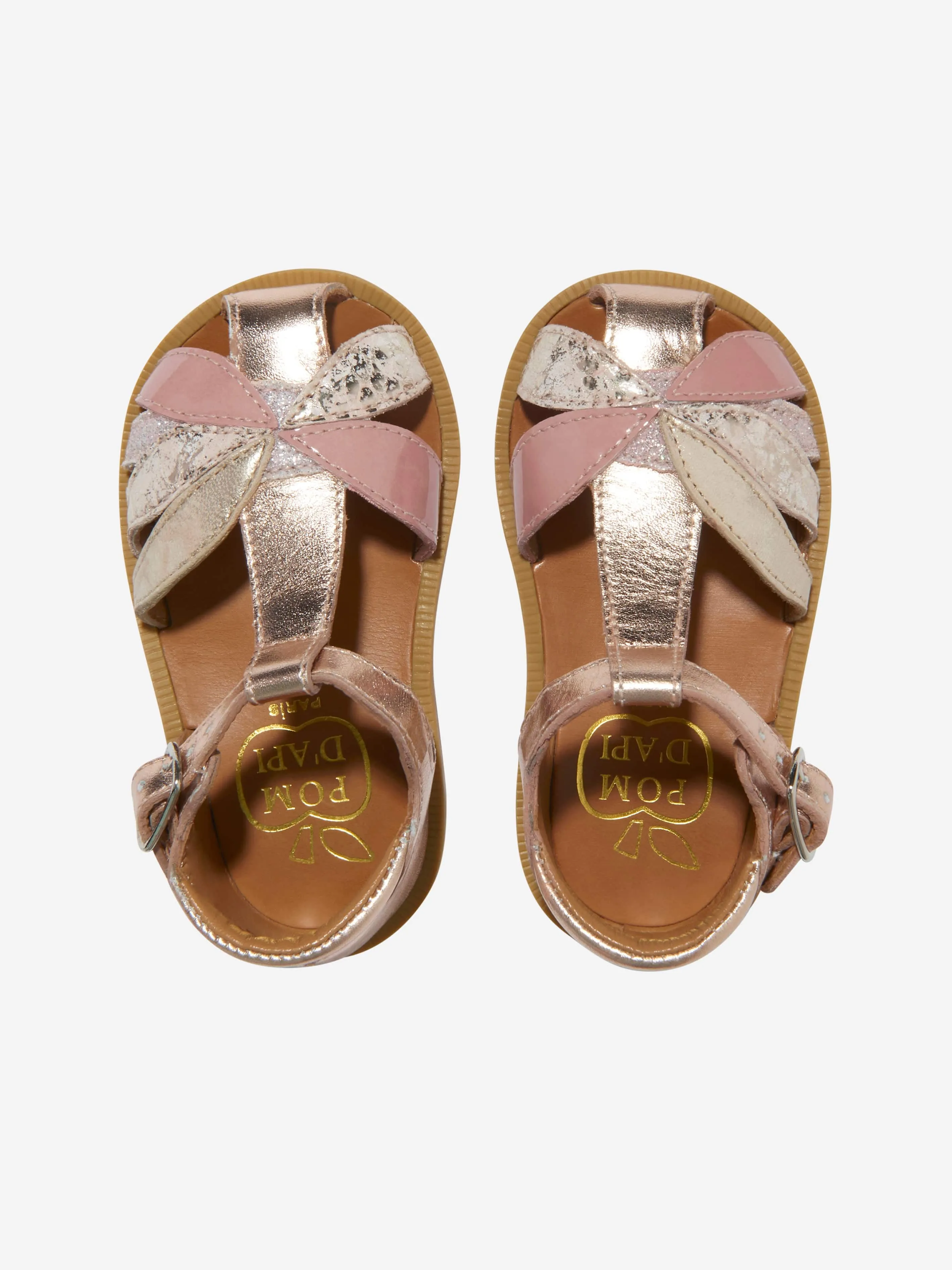 Pom D'Api Girls Leather Poppy Oto Sandals in Pink