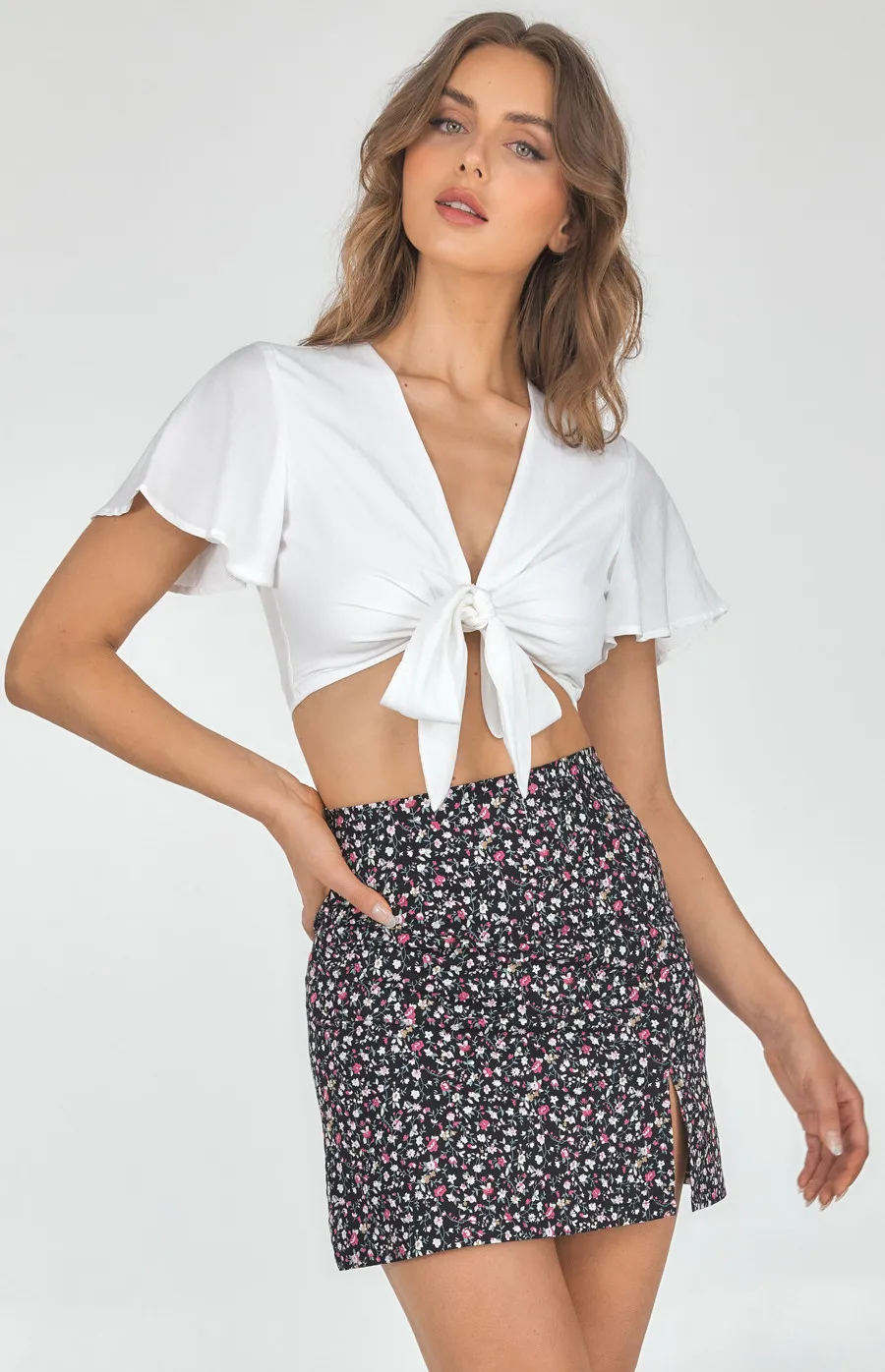 Printed Side Split Skirt (WSK205B)