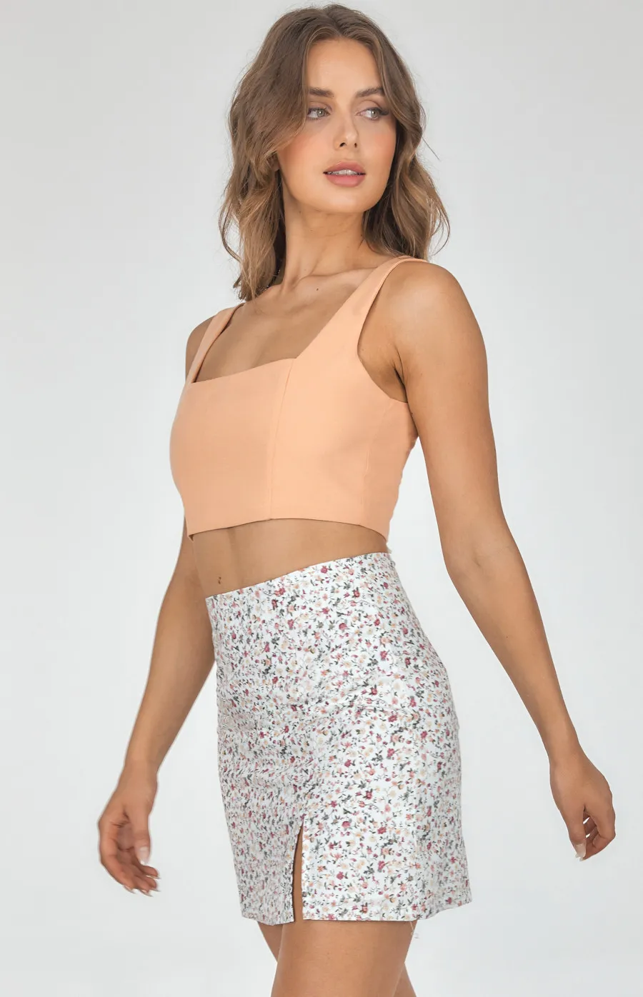 Printed Side Split Skirt (WSK205B)