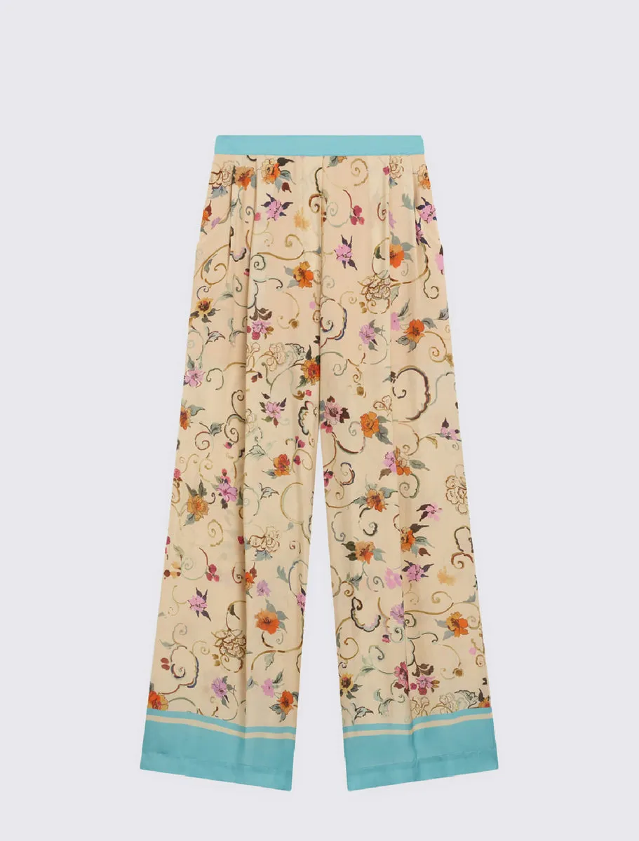 Printed Viscose Habotai Trousers