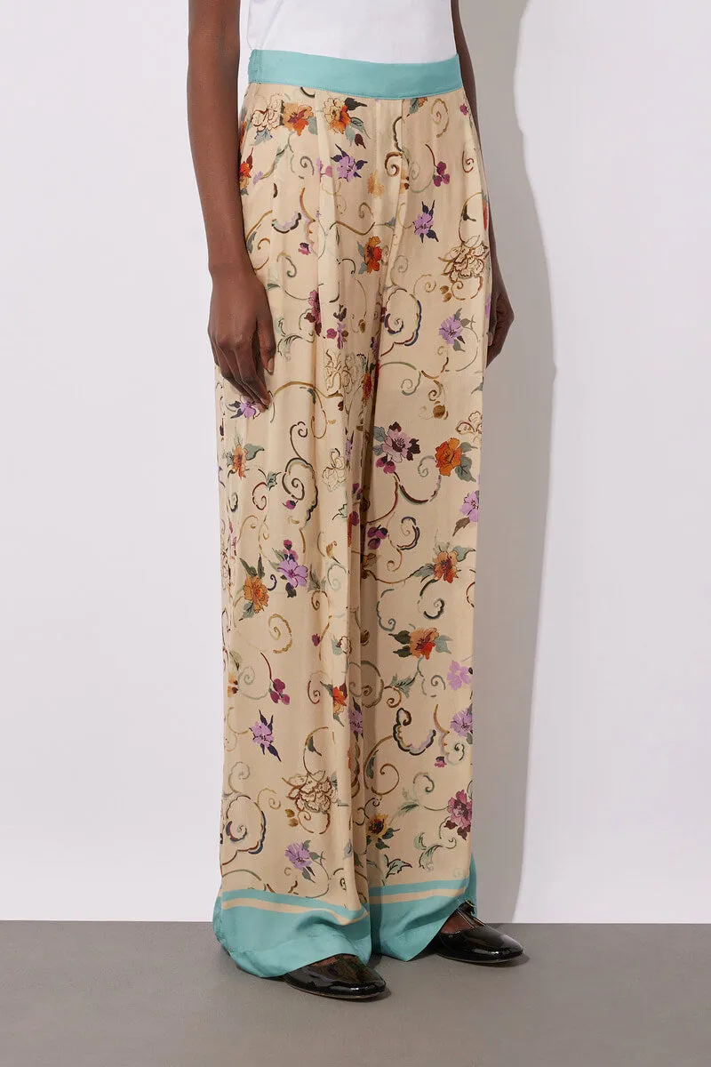 Printed Viscose Habotai Trousers